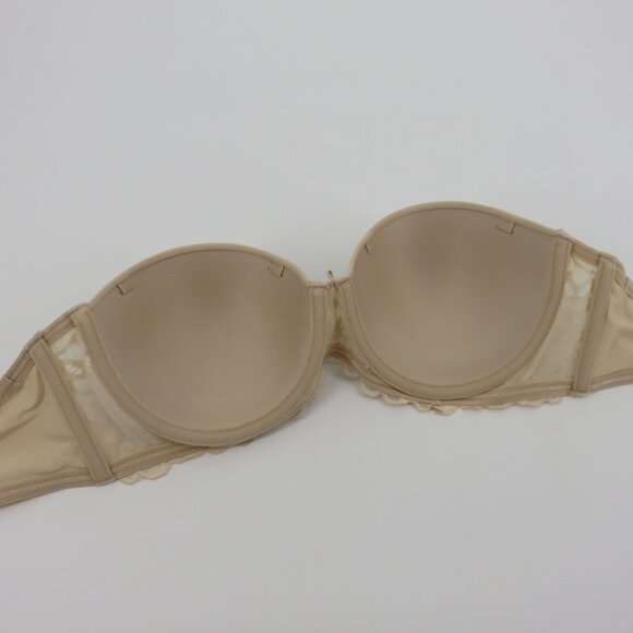 SO 36B Bra Solid Beige Strapless Bra Underwire Padded Lace Accent Bow Womens - Picture 7 of 13